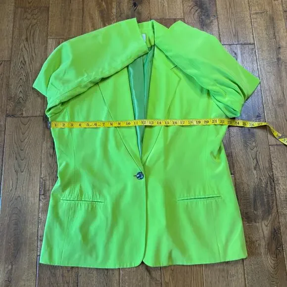 VTG Silks By Joan Leslie Blazer & Blouse Neon Green 100% Silk Womens Sz 16 - Picture 11 of 15